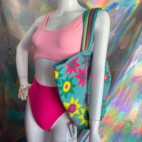 NEW Turquoise Star Flower Woven Beach Shoulder Bag - Picture 4 of 10